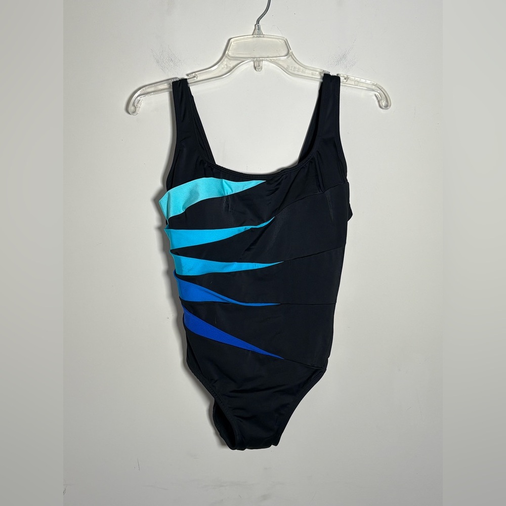 Longitude Black and Blue One-Piece  Swimsuit Size 8 NEW WITHOUT TAGS